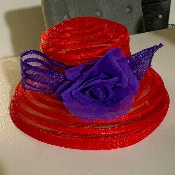 Red Hat Society Derby Purple Silk Flower Mesh Ribbon Vacation Party Holiday - Picture 11 of 15